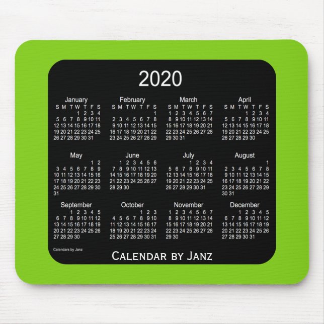 2020 Calendário Verde Neon Yellow de Janz Mousepad (Frente)