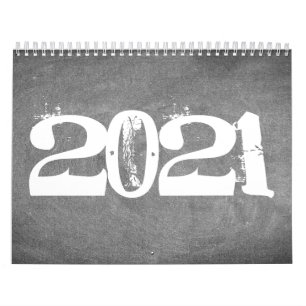 2021 Calendário do Quadro Preto e Texto Branco