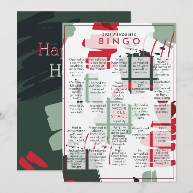 2021 Cartão de Natal Flat Rona Pandemic BINGO Engr (Frente/Verso)