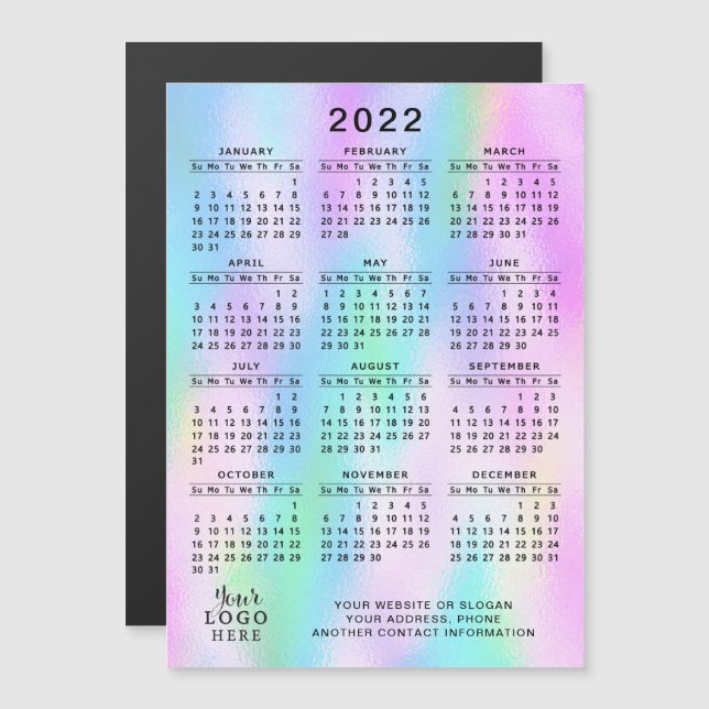 2022 Calendar Magnet Faux Holographic Girly (Frente/Verso)