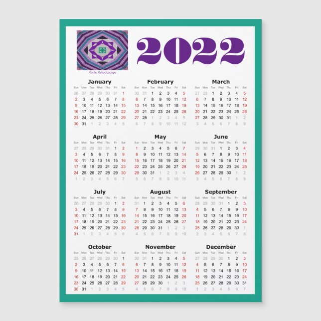 2022 Calendário Magnético 5x7 com Kente Kaleidosco (Frente)