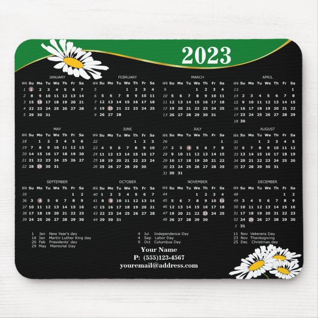 2023 Daisy on black and white Mouse Pad (Frente)