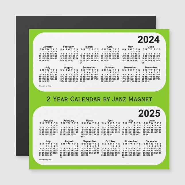 2024-2025 verde amarelo calendário de 2 anos por (Frente/Verso)