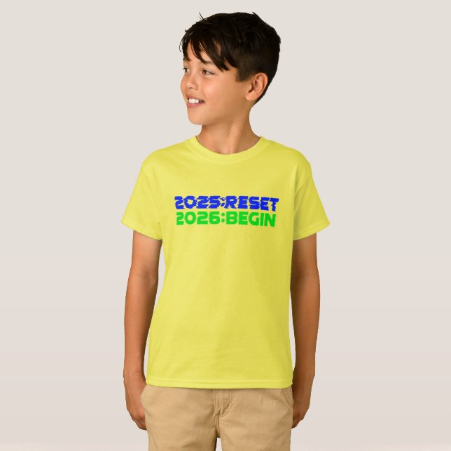 2025:RESET/2026:BEGIN Kids T-Shirt (Frente Completa)