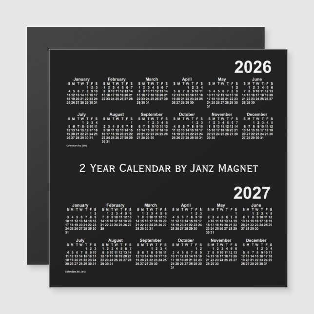2026-2027 branco de néon calendário de 2 anos por (Frente/Verso)