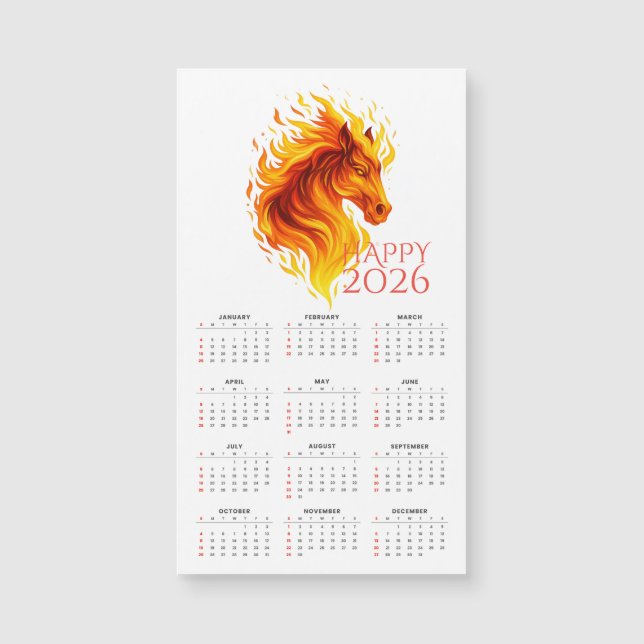 2026 Ano do Calendário Magnético do Cavalo de Fogo (Frente)