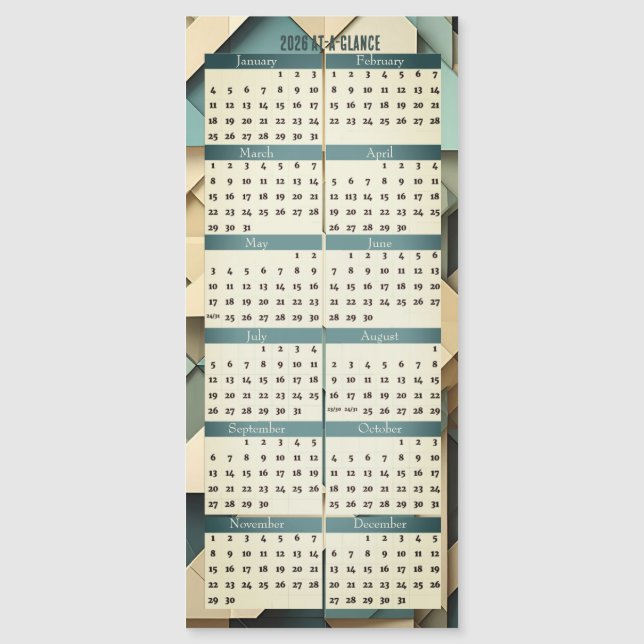 2026 At A Glance Calendar Magnetic Card (Frente)