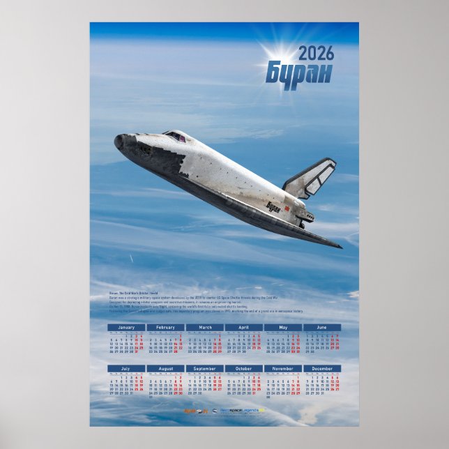 2026 Buran Soviet Shuttle Poster Calendar (Frente)