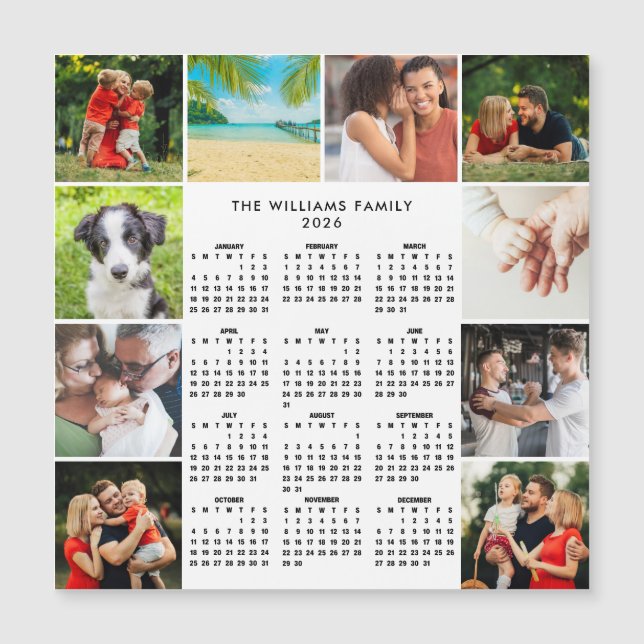 2026 Calendar 10 Photo Collage Family Magnet (Frente)