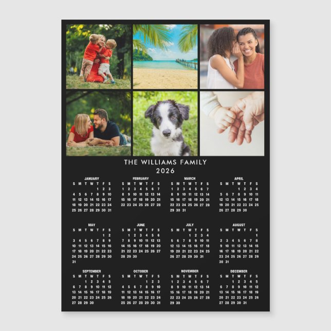 2026 Calendar 6 Photo Collage Modern Magnet (Frente)