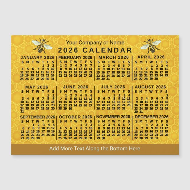 2026 Calendar Bee Honeycomb Custom Apiary Magnet (Frente)