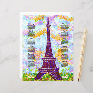 2026 Calendar Eiffel Tower Pointillism Landscape