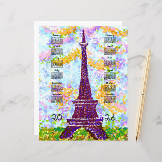 2026 Calendar Eiffel Tower Pointillism Landscape 