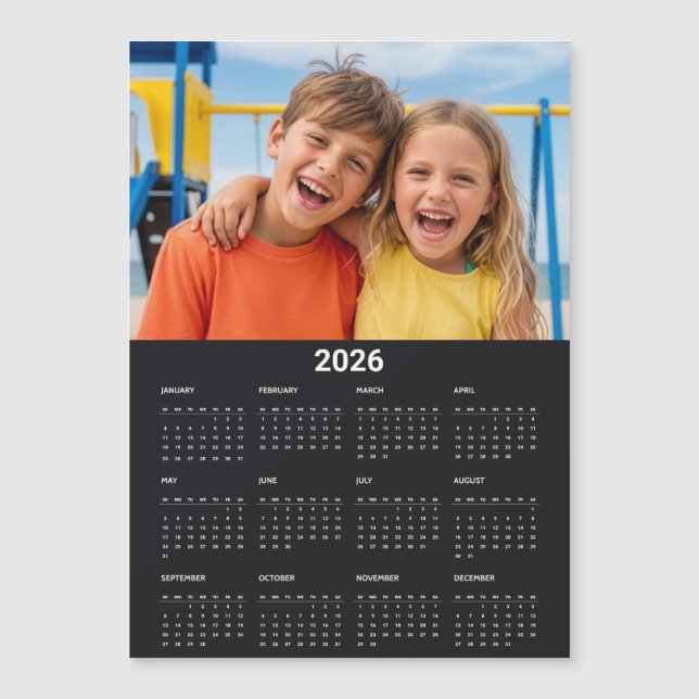 2026 Calendar Full Year Photo Black Fridge Magnet (Frente)