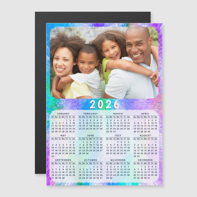2026 Calendar Magnet Family Photo Holographic (Frente/Verso)