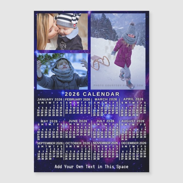 2026 Calendar Space Nebula 3 Custom Photos Magnet (Frente)