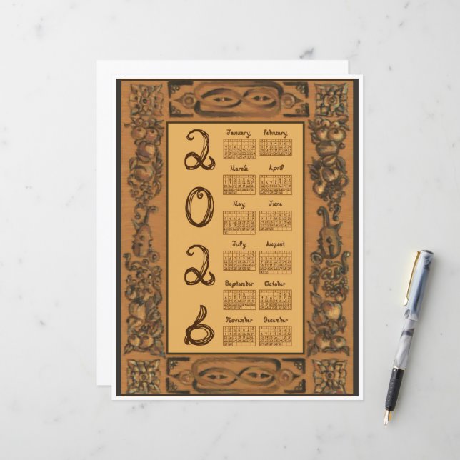 2026 Calendar Windsor Castle Inspired Wood Fabric (Frente/Verso In Situ)