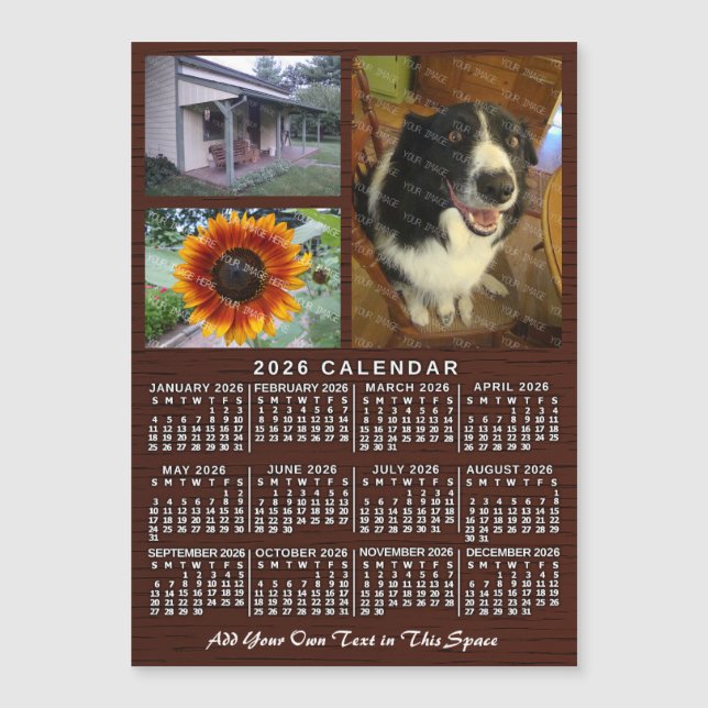 2026 Calendar Year Wood Custom 3 Photos Magnet (Frente)