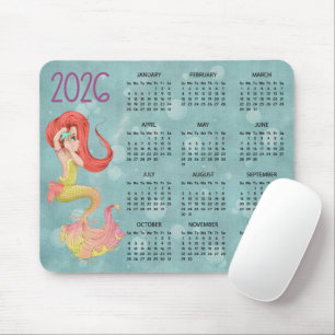 2026 Calendário de Mesa da Sereia Mouse Pad