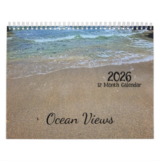 2026 Calendário de Vistas do Oceano de 12 Meses