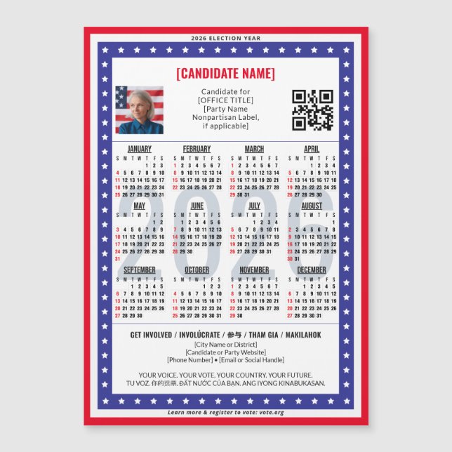 2026 Calendário do Código QR para Eleições Polític (Frente)