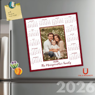2026 Calendário Magnético de Foto Maroon da Borgon
