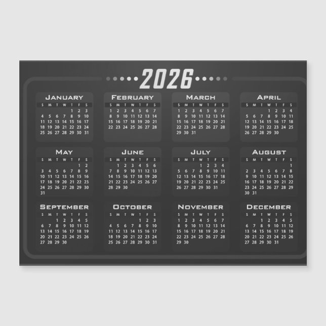 2026 Magnet Calendar Black and White  (Frente)