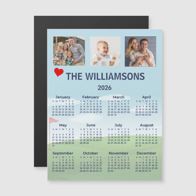 2026 Magnet Photo Calendar Golf Theme (Frente/Verso)
