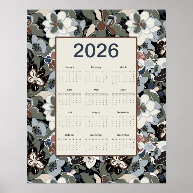 2026 Magnolia Floral Calendar Poster (Frente)