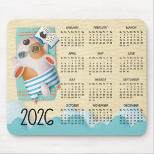 2026 Mouse Pad Calendário de Mesa Cachorro na Prai