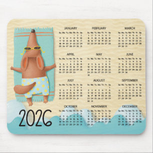 2026 Mouse Pad Calendário de Mesa Cachorro na Prai