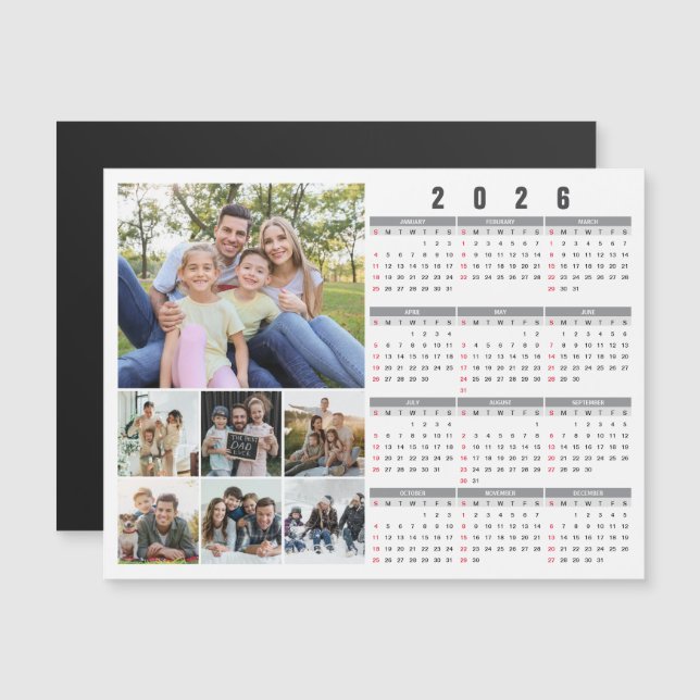 2026 New Year Family Photos Calendar Magnetic Card (Frente/Verso)