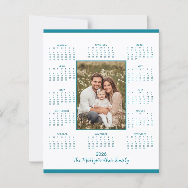 2026 Teal Blue Photo Calendar Holiday Card (Frente)