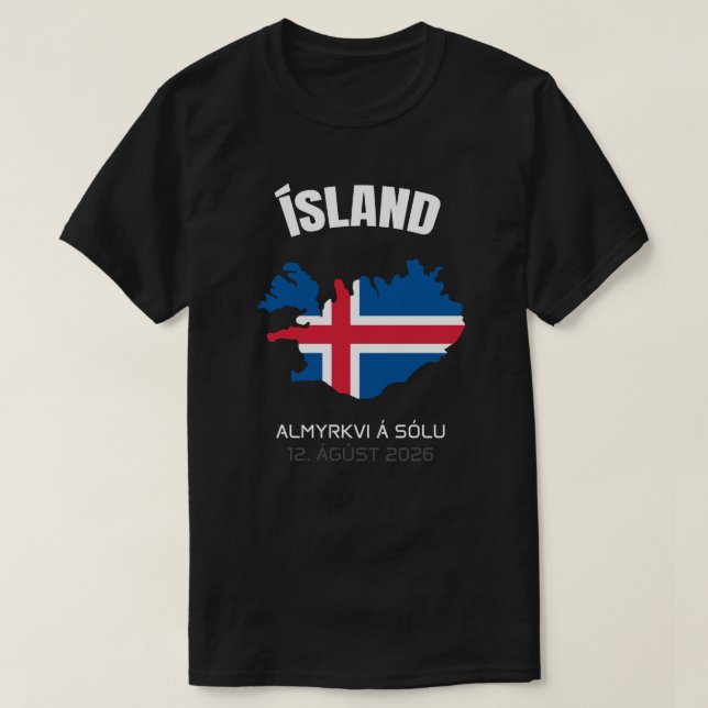 2026 Total do Eclipse Solar Ísland Flag T-Shirt (Frente do Design)