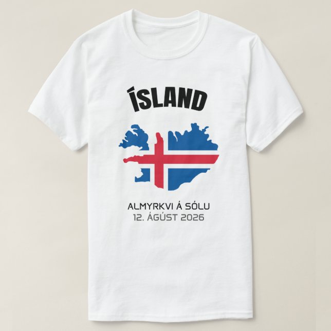 2026 Total do Eclipse Solar Ísland Flag T-Shirt (Frente do Design)