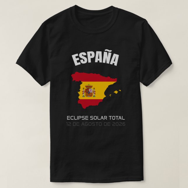 2026 Total Solar Eclipse España Flag T-Shirt (Frente do Design)