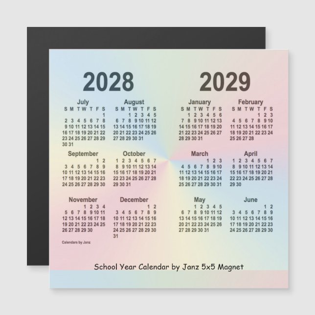 2028-2029 Calendário do Ano Escolar Rainbow por Ja (Frente/Verso)