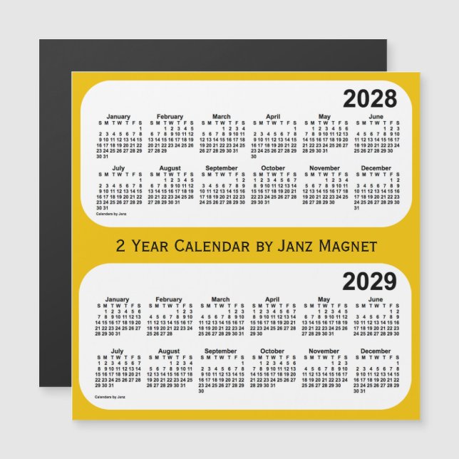 2028-2029 Calendário Dourado de 2 Anos por Janz (Frente/Verso)