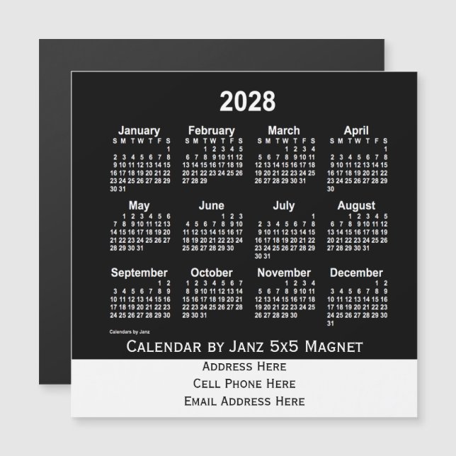 2028 Neon White Business Calendar de Janz (Frente/Verso)