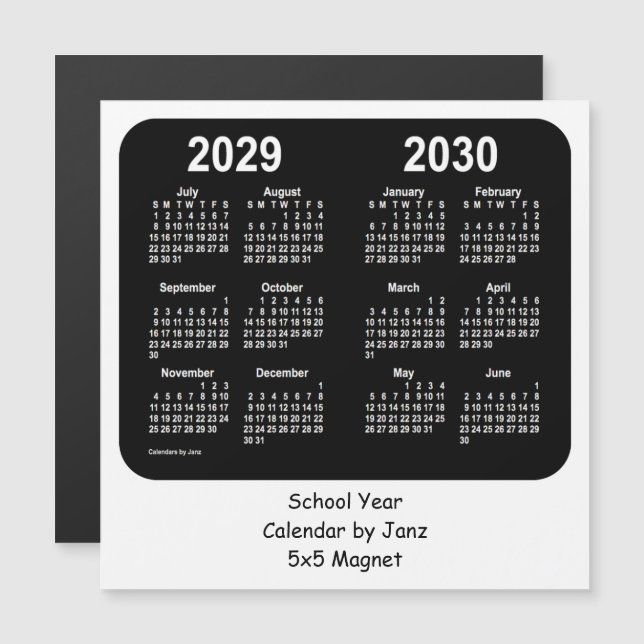 2029-2030 Calendário das Escolas Negra e Branca de (Frente/Verso)