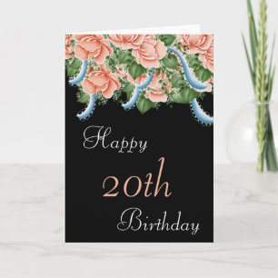 20 Birthday Peach Rosas Feliz Cartão de Aniversári