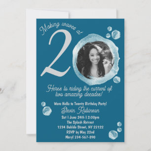 20 Dark Teal Bubbles Convite de aniversário