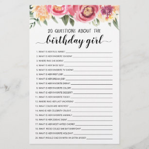 20 Perguntas Sobre a Menina do Aniversário Jogo Ed