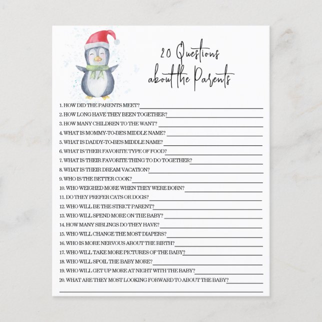 20 Perguntas sobre o chá de bebê dos pais (Frente)