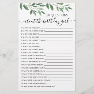 20 Perguntas sobre o jogo de aniversário da garot