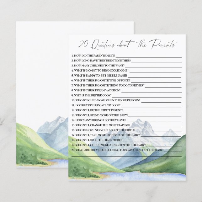 20 Perguntas sobre o jogo de chá de fraldas dos Pa (Frente/Verso)