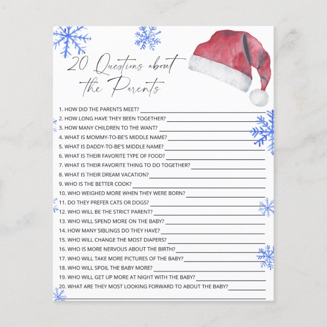 20 Perguntas sobre o jogo de chá de fraldas dos Pa (Frente)