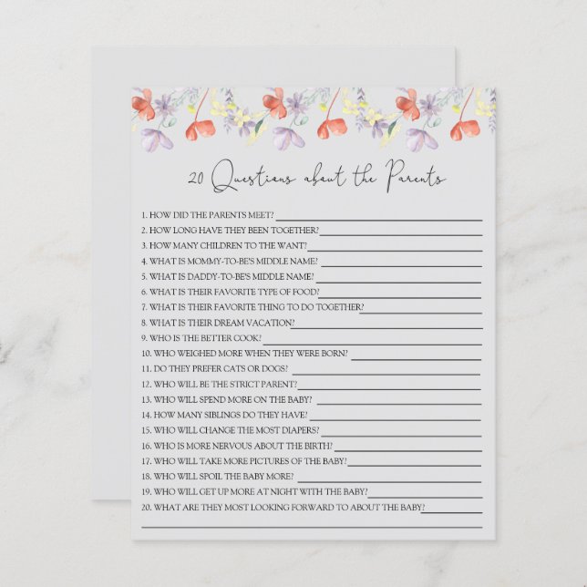 20 Perguntas sobre o jogo de chá de fraldas dos Pa (Frente/Verso)