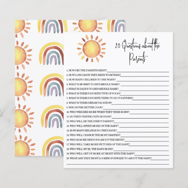 20 Perguntas sobre o jogo de chá de fraldas dos Pa (Frente/Verso)