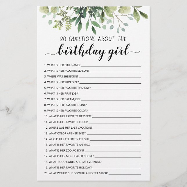 20 Perguntas Sobre O Jogo Editável Da Rapariga De  (Frente)